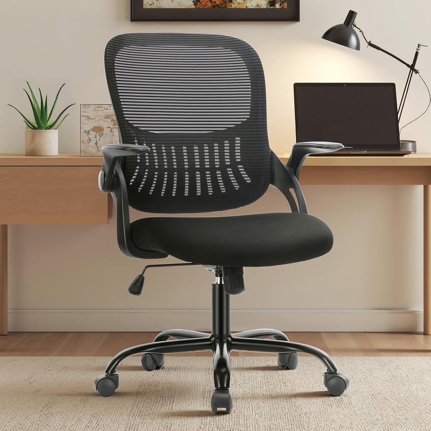 Home Office Managerial Executive Chair, High-Back Mesh with Adjustable Headrest, Flip-up Armrest Comfortable Lumbar Support, Comfy Arms for Bedroom,Study,Student