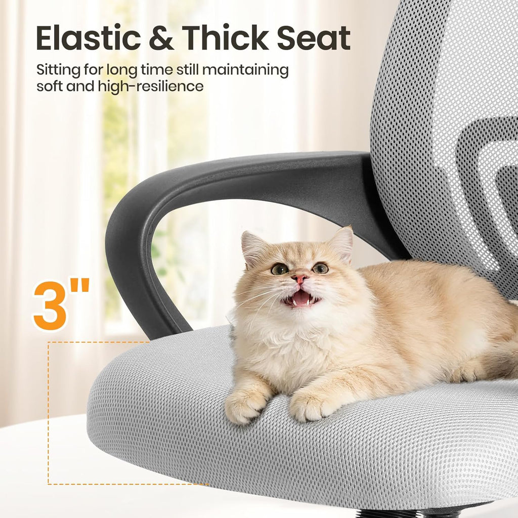 Office Desk Chair - Ergonomic Mid Back with Lumbar Support & Rocking Mode, Height Adjustable with Fixed Armrest, for Home, Computer, Gaming, Conference, Meeting Room, 360?? Swivel, Grey, 2 Pack