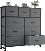9 Drawer Storage Dresser with Wood Top - Wide Fabric Chest Organizer for Bedroom, Closet, Living Room,Tower Cabinet, TV Stand, Hallway Entryway Furniture,Bright White