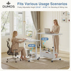 31.5 Manual Standing Desk, Height Adjustable Mobile Computer Desk with Lockable Wheels & 2-Tier Storage, Rolling Laptop Table for Small Spaces & Home Office, White