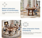 Extendable Round Dining Table for 4-8, Modern Kitchen Oval Dinner Table with Storage Shelf, Wood Pedestal Table, Space Saving Modern Style, Brown