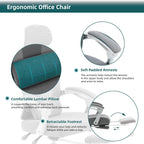 Home Office Desk Chair with Footrest, High-Back Mesh Rolling Swivel Reclining Chairs with Wheels, Comfortable Headrest, Lumbar Support, Comfy Arms for Home, Office, Gaming, Student,Elegant Grey
