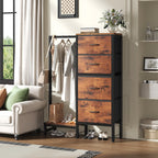 Dresser with Hanging Rack, 4-in-1 Fabric Dresser for Bedroom, Closet Organizer with Clothes Rack, Shoe Rack & Hooks, Tall Storage Tower for Small Spaces, Apartment, Dorm, Rustic Brown