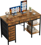 55 Computer Desk with 6 Drawers, Home Office Gaming Desks with Storage Shelves for Bedroom, Writing Study Corner Living Room Work Table Rustic Brown