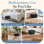 Velvet Vanity Stool, 350LBS Heavy-Duty Makeup Stool with 4CM Thick Cushion, Round Ottoman Footrest Chair for Bedroom, Bathroom, Dressing Table, Easy-Clean Soft Fabric, Black