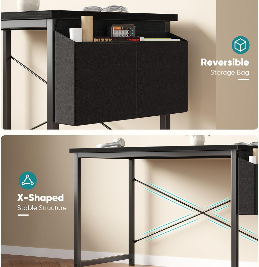 Computer Desk 44 Inch Home Office Desks for Small Spaces, Gaming Writing Study Work Table with Storage Bag and Headphone Hook for Bedroom, Black