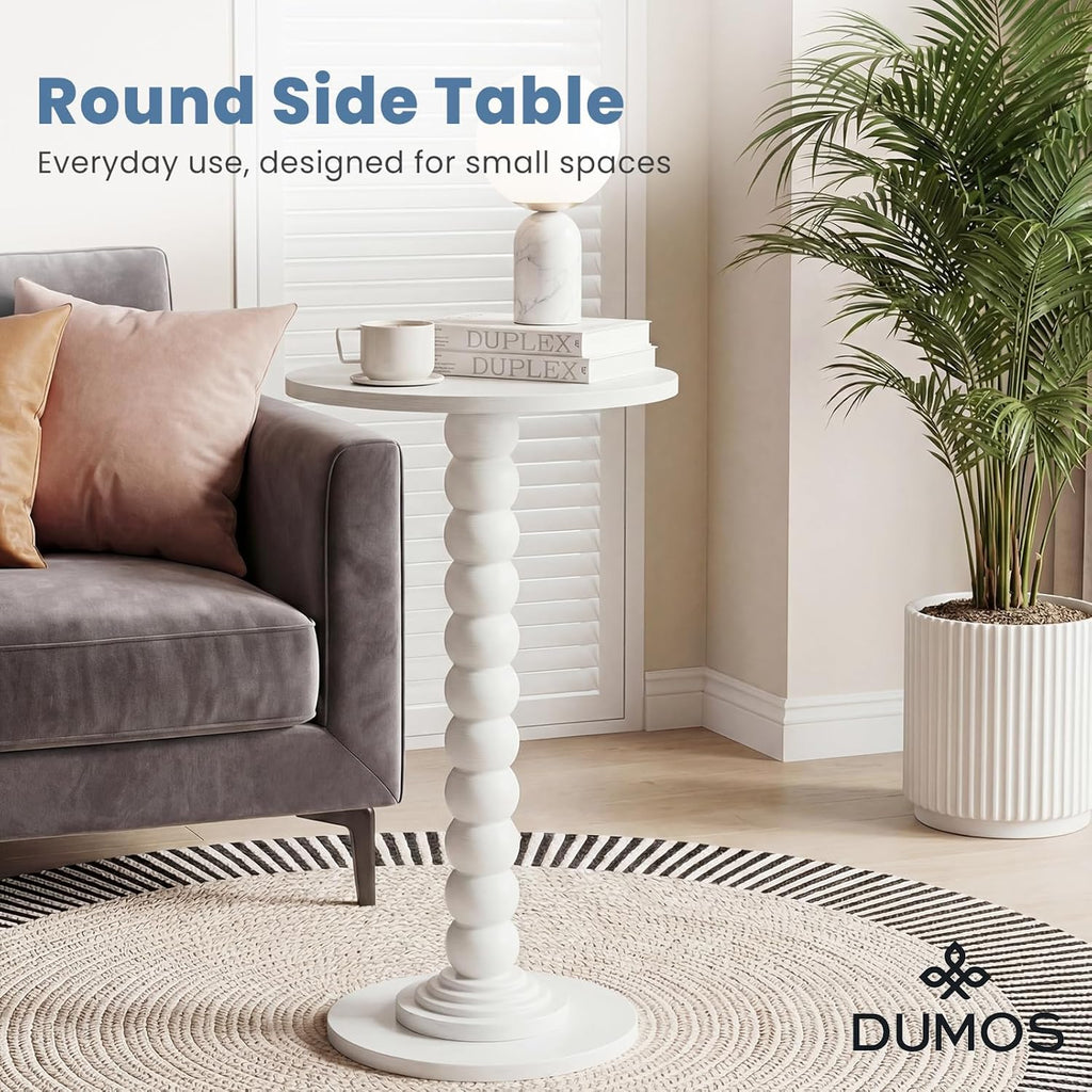 Round Side Table for Small Spaces, Modern Accent End Table with Solid White Leg, Versatile Drink Table for Living Room, Bedroom, Corners, White 2 Pack