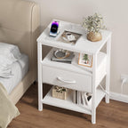 Nightstands Set of 2 with Charging Station, Bedside Table with USB Ports & Type-C, 2 Fabric Drawers Night Stand with Open Shelf, Compact End Table for Bedroom, Rustic Brown