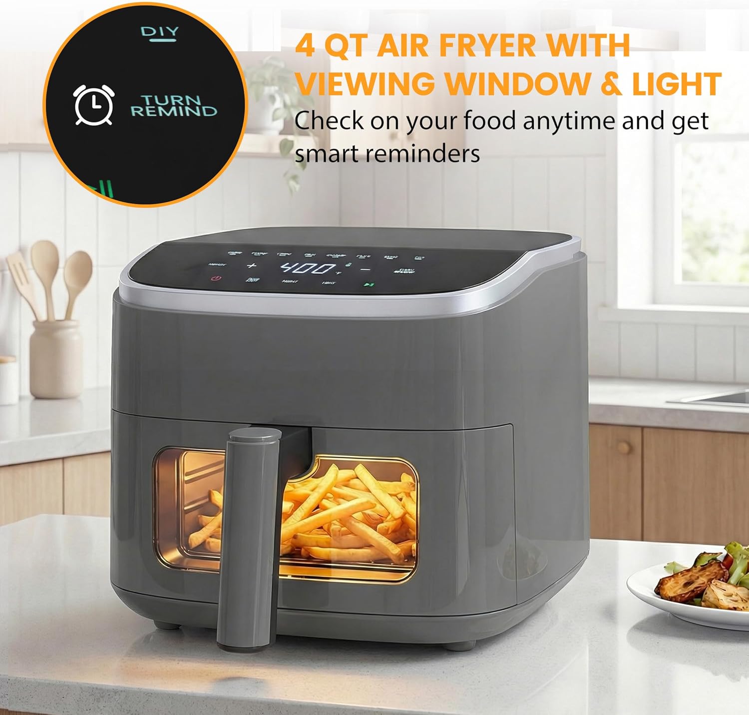 Air Fryer 4 Quart with Window, 1500W Digital Airfryer with 8 Presets, 60-Min Timer, Max 400??F, Auto Shut Off & Nonstick Dishwasher Safe Basket, Shake Reminder for Small Kitchen