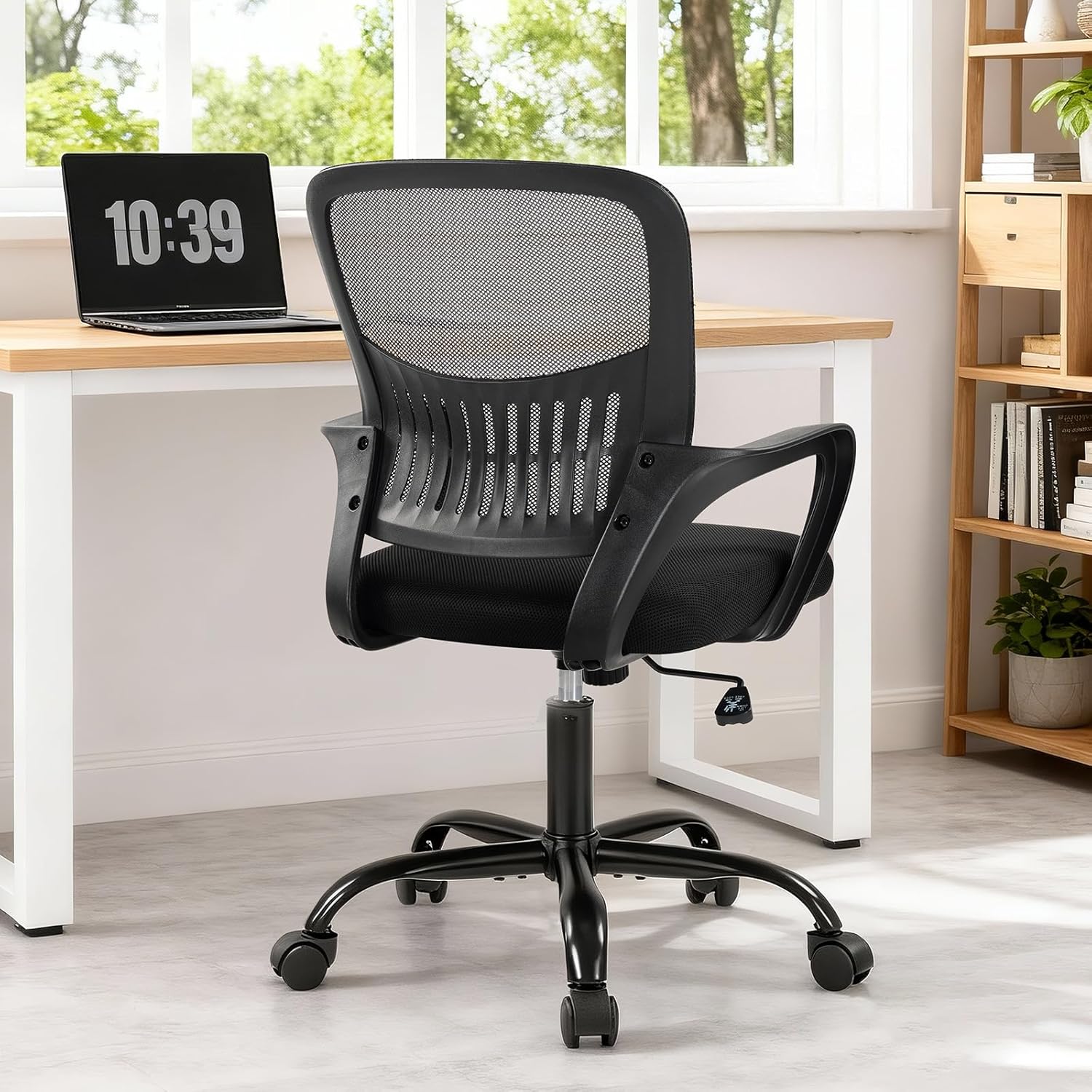 Home Office Managerial Executive Chair, Ergonomic Mesh Adjustable Swivel Mid-Back Chair with, Flip-up Arms, Comfortable Lumbar Support, Comfy Arms for Bedroom,Study,Student