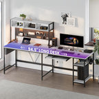 L Shaped Gaming Desk 67, Reversible Computer Desk with LED Lights, Corner Desk for Small Spaces with Keyboard Tray & Storage Shelf, Metal Frame PC Gaming Table for Home Office Bedroom, White