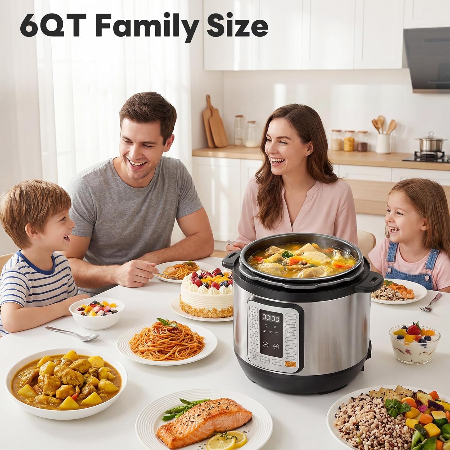 16-in-1 Electric Pressure Cooker, 6QT Programmable Multi Cooker with 12 One-Touch Presets, Soup Steam Yogurt and More, Ceramic Inner Pot Delay Start & Keep Warm, Includes Recipe Guide, Silver