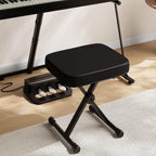 Adjustable Padded Keyboard Bench, X-Style Collapsible Piano Guitar Stool with 2.56 Inch Thickness High-Density Sponge and 3-Position Height, Waterproof Non-Skid Design, White