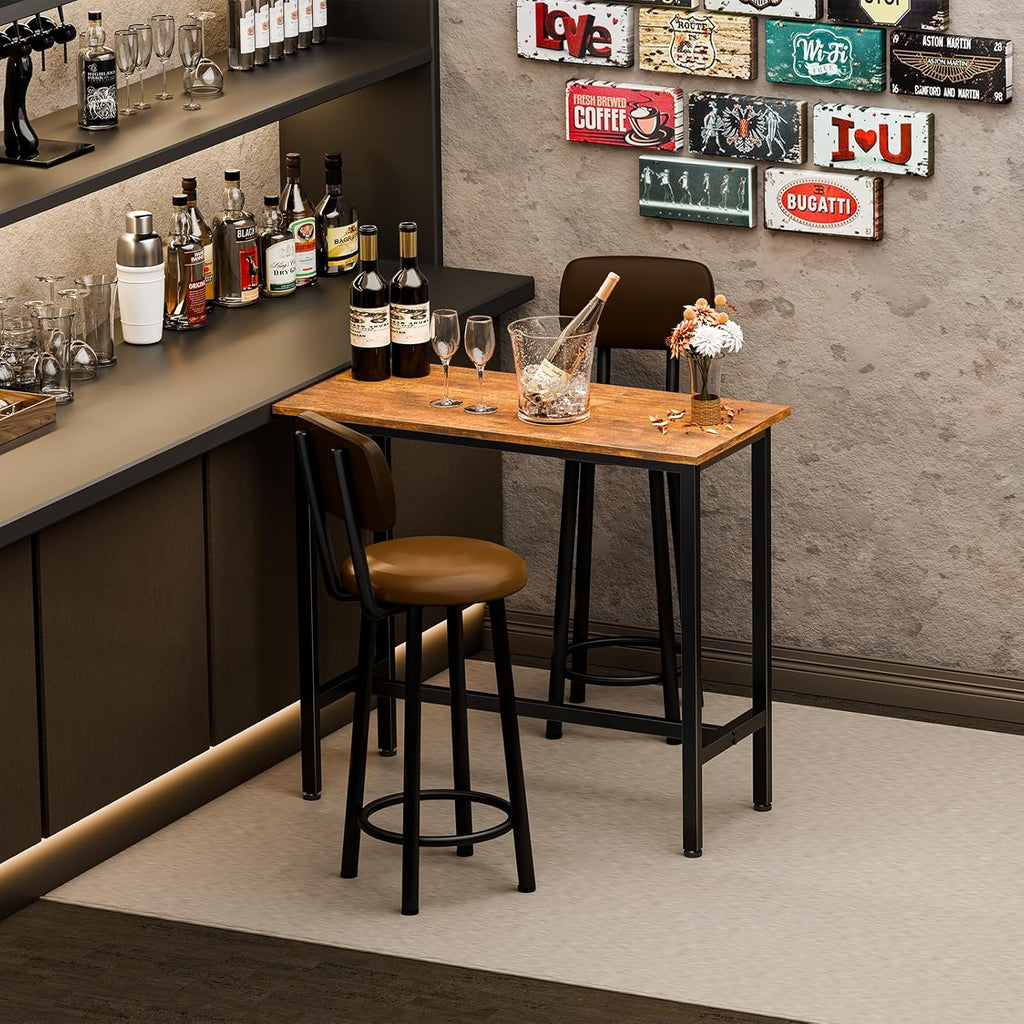 40 inch Bar Table, Counter Bar Height Pub Table, Rectangular High Top Coffee Table, Narrow Long Kitchen & Dining Counter Tables with Sturdy Metal Frame, Rustic Brown