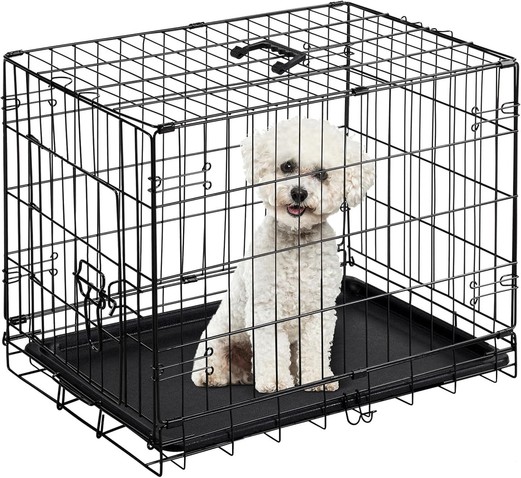 Dog Crate, 24 Inch Small Single Door Dog Cage with Plastic Leak-Proof Pan Tray, Folding Metal Wire Pet Kennel for Indoor, Outdoor, Travel