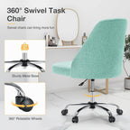 Armless Vanity Chair, Cute Comfy Home Office Desk Chair with Wheels, Modern Upholstered Task Computer Seat for Bedroom, Study, Makeup Vanity, Height Adjustable & Swivel, Mint