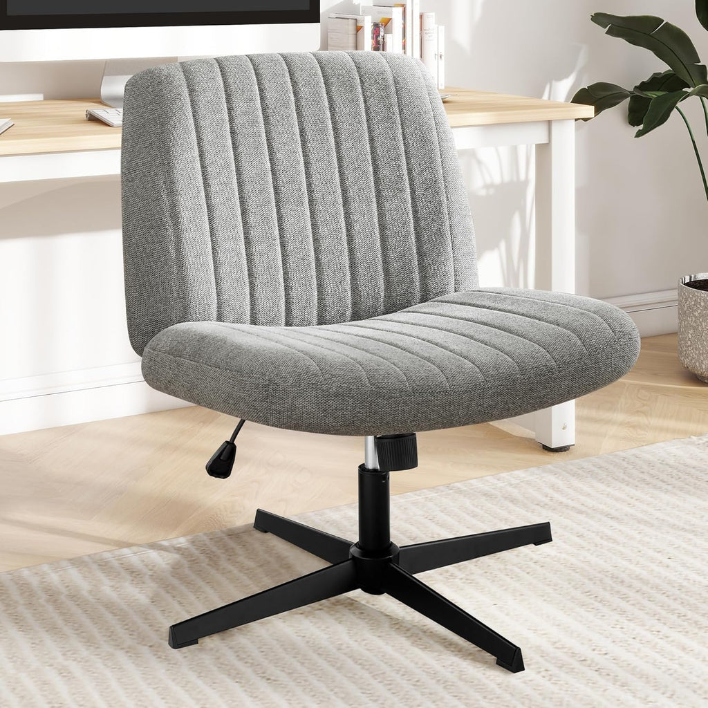 Criss Cross Chair No Wheels, Legged Office Desk Armless Chiar Wide Seat, Adjustable Swivel Teddy Fabric Task Vanity Chairs for Home Bedroom, Pink