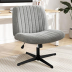 Criss Cross Chair No Wheels, Legged Office Desk Armless Chair Wide Seat, Adjustable Swivel Teddy Fabric Task Vanity Chairs for Home Bedroom, Beige