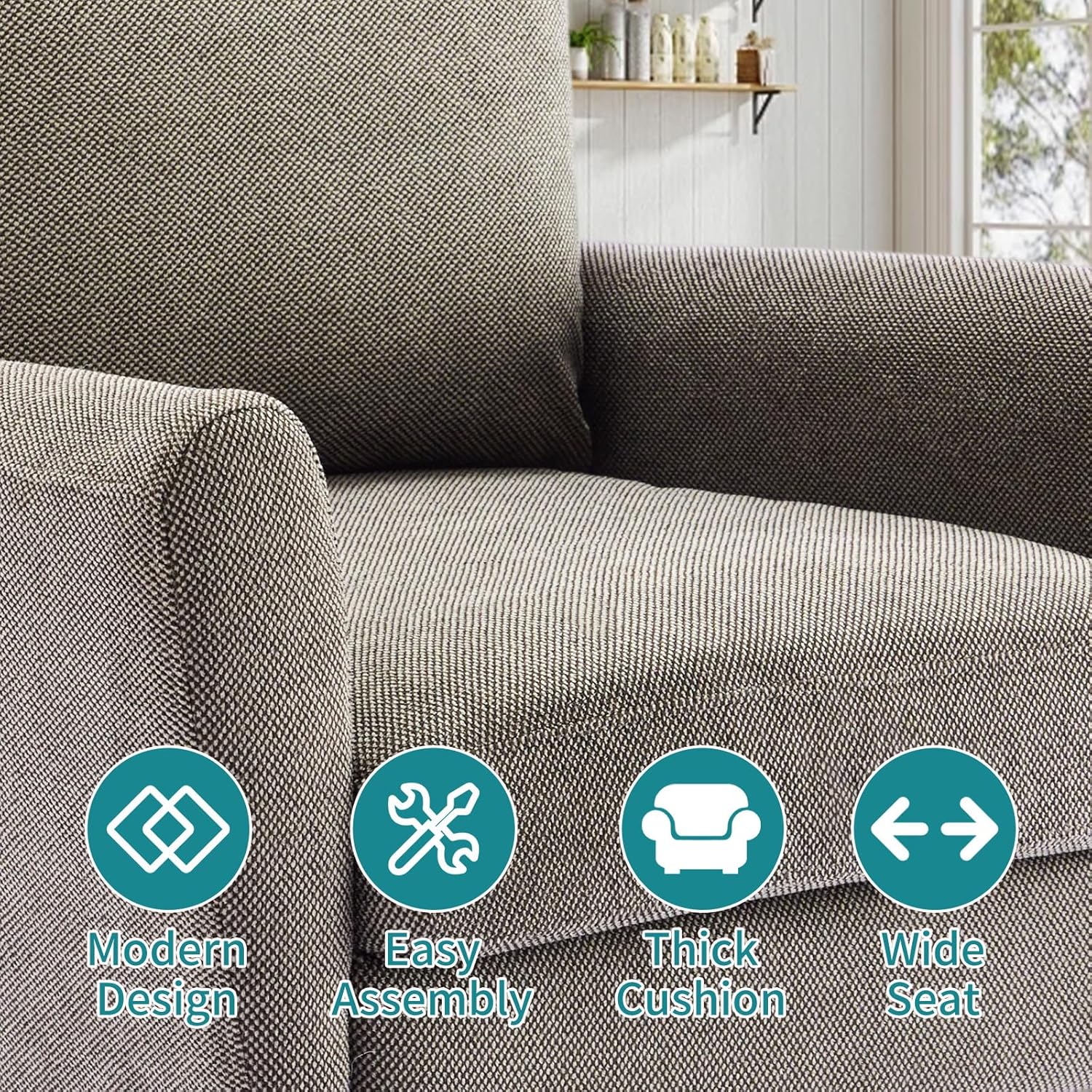 Comfy Accent Chair for Living Room Bedroom and Waiting Room, Upholstered Mid-Century Reading Chair with Pillow and Solid Wood Legs, Wide Singe Modern Lounge Sofa (Gray, 2 Pack)