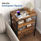 Nightstands Set of 2 with Charging Station, Bedside Table with USB Ports & Type-C, 2 Fabric Drawers Night Stand with Open Shelf, Compact End Table for Bedroom, Rustic Brown