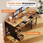 47 Computer Desk with 6 Drawers, Home Office Gaming Desks with Storage Shelves for Bedroom, Writing Study Corner Living Room Work Table Rustic Brown