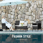Patio Furniture Set 4 Pieces, Outdoor Furniture with Soft Cushion and Glass Table, All Weather Manual Weaving Wicker Rattan Patio Chairs for Garden, Terrace, Porch, Lawns,Black