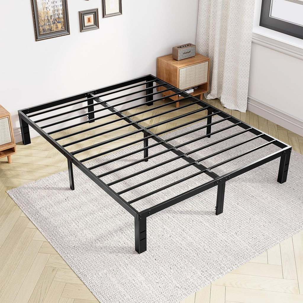 King Size Bed Frame - Metal Platform Bed Frames Mattress Foundation with Steel Slat Support, No Box Spring Needed, Storage Space Under Base, Easy Assembly, Black