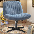 Criss Cross Chair with Wheels Wide Cross Legged Office Desk Vanity Chair Comfy Fabric Armless Adjustable Swivel for Home Computer Task PU Black