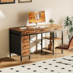 55 Computer Desk with 6 Drawers, Home Office Gaming Desks with Storage Shelves for Bedroom, Writing Study Corner Living Room Work Table Rustic Brown
