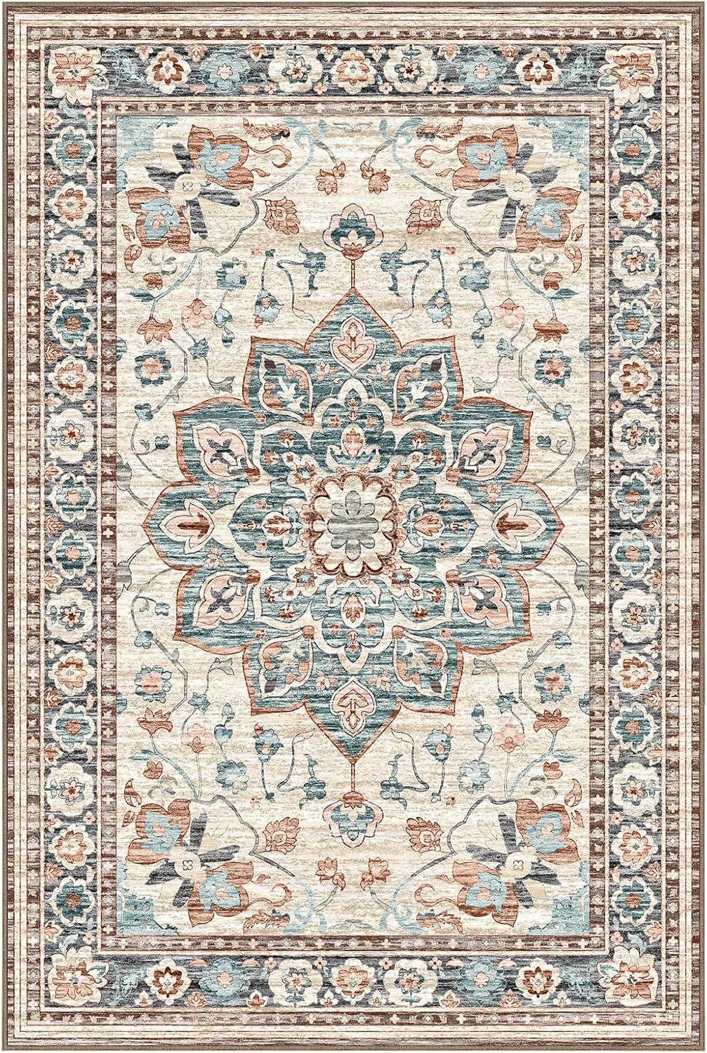 8x10 FT Large Area Rug for Living Room, Machine Washable Low-Pile Rug with Non-Slip Backing, Durable Edge Binding for Bedroom, Dining Room, Vintage Brown