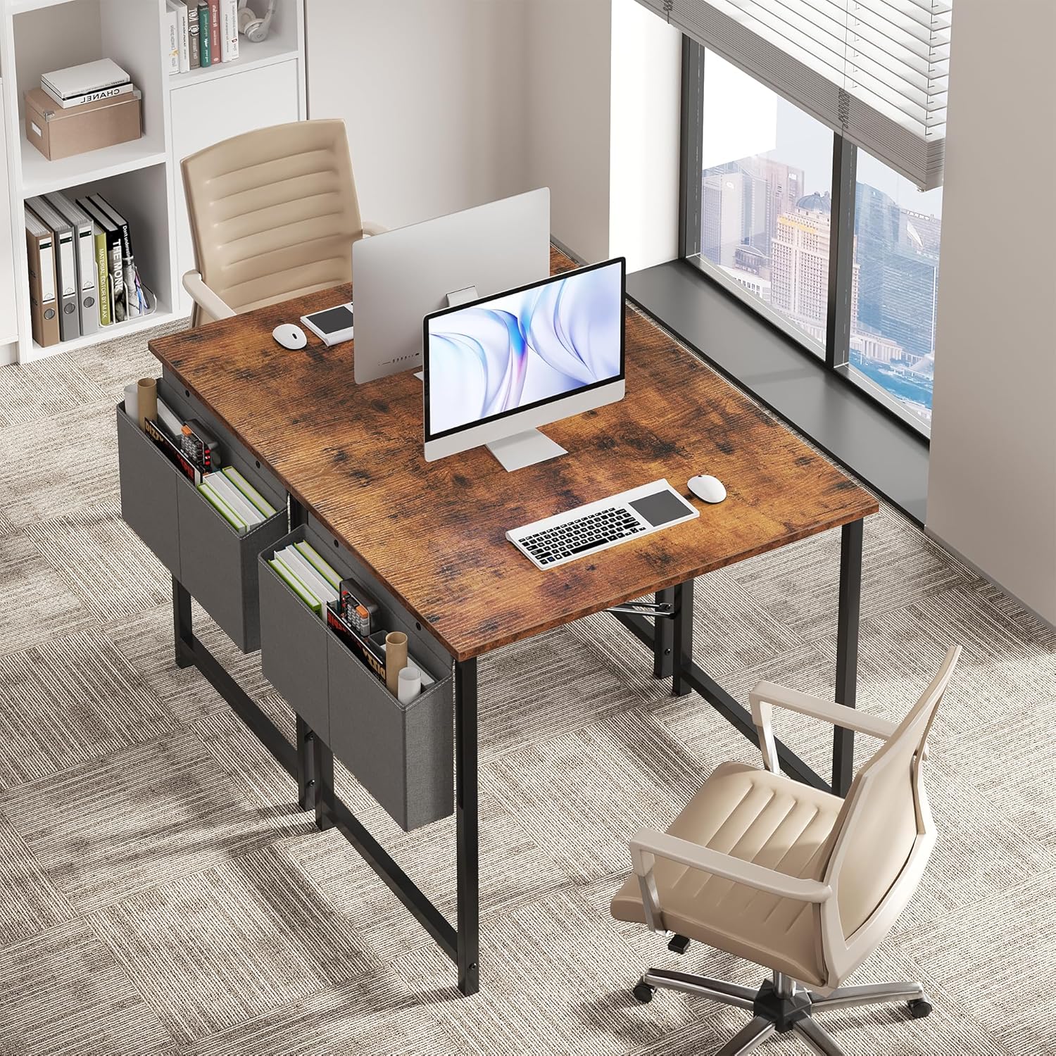 Computer Desk 31 Inch Home Office Desks for Small Spaces, Gaming Writing Study Work Table with Storage Bag for Bedroom, Rustic Brown