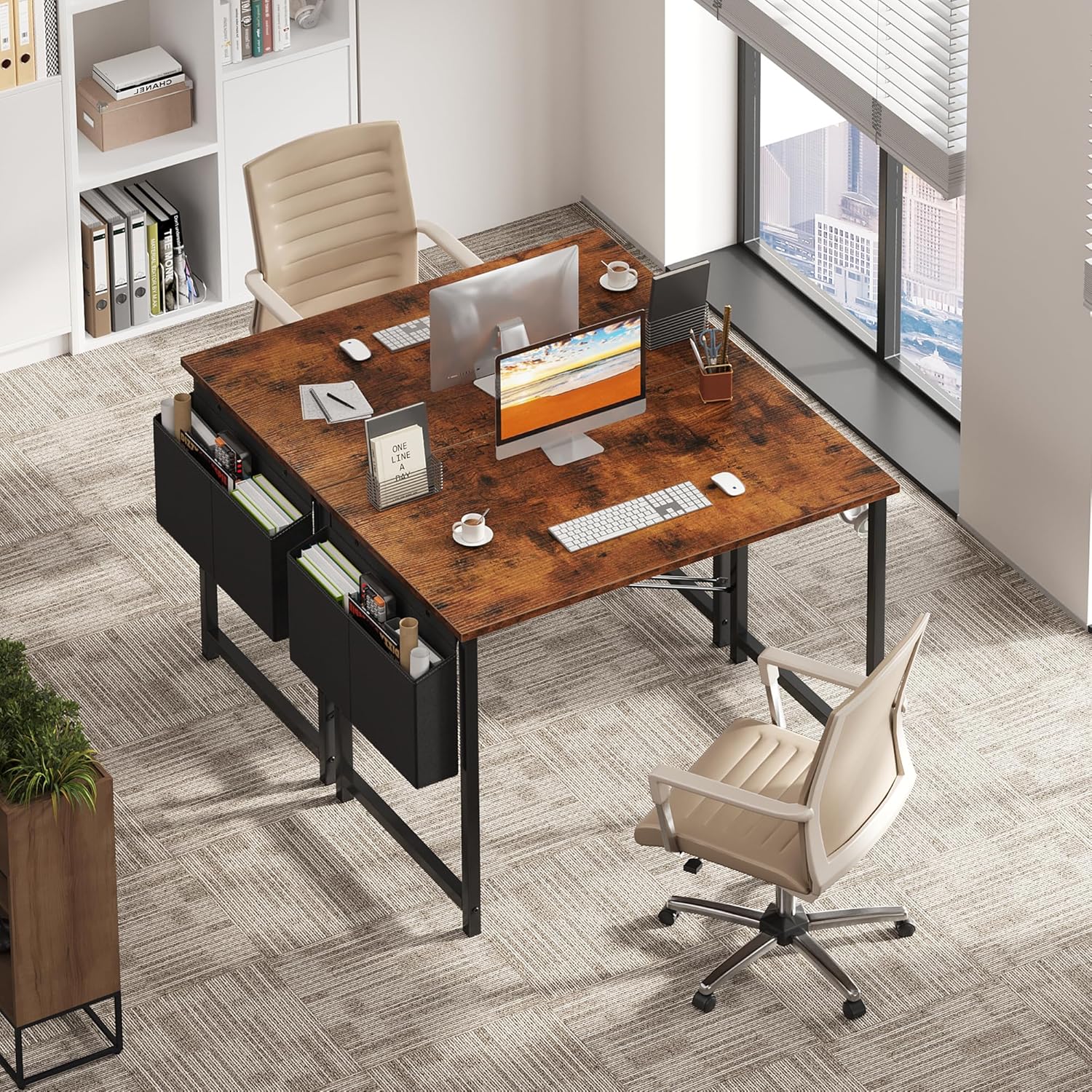 Computer Desk 40 Inch Home Office Desks for Small Spaces, Gaming Writing Study Work Table with Storage Bag and Headphone Hook for Bedroom, Rustic Brown