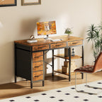 47 Computer Desk with 6 Drawers, Home Office Gaming Desks with Storage Shelves for Bedroom, Writing Study Corner Living Room Work Table Rustic Brown