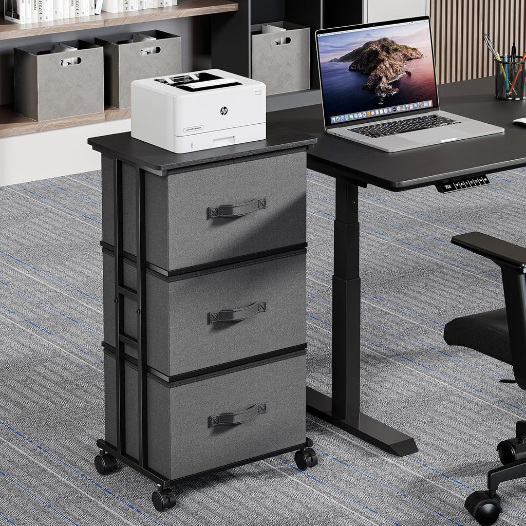 3 Drawer Fabric Dresser with Wheels, Storage Cabinet Organizer with Removable Drawers, Rolling Chest with Steel Frame for Bedroom, Closet, Living Room, Entryway, Grey