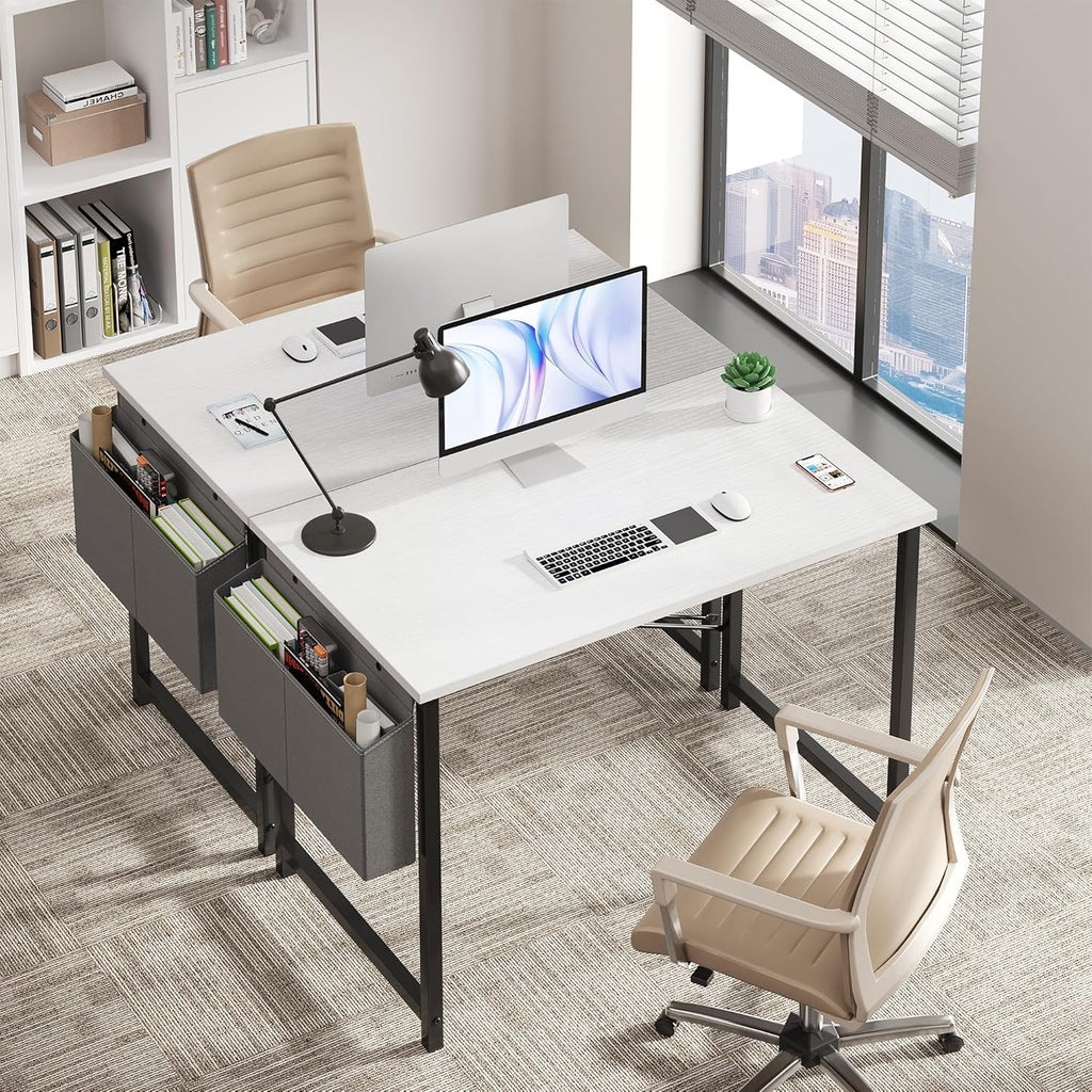 Computer Desk 31 Inch Home Office Desks for Small Spaces, Gaming Writing Study Work Table with Storage Bag for Bedroom, White
